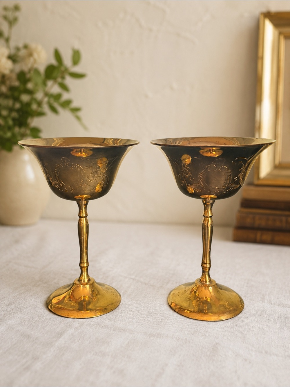 Vintage Etched Brass Coupes - Pair of 2 Lead Free